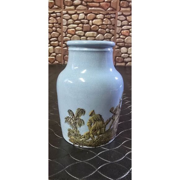 Prattware Blue Boar Hunt Scene Meat Paste Jar - Picture 6 of 12